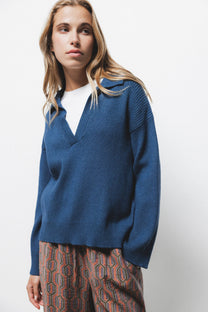 Maglione in maglia rasata con collo polo