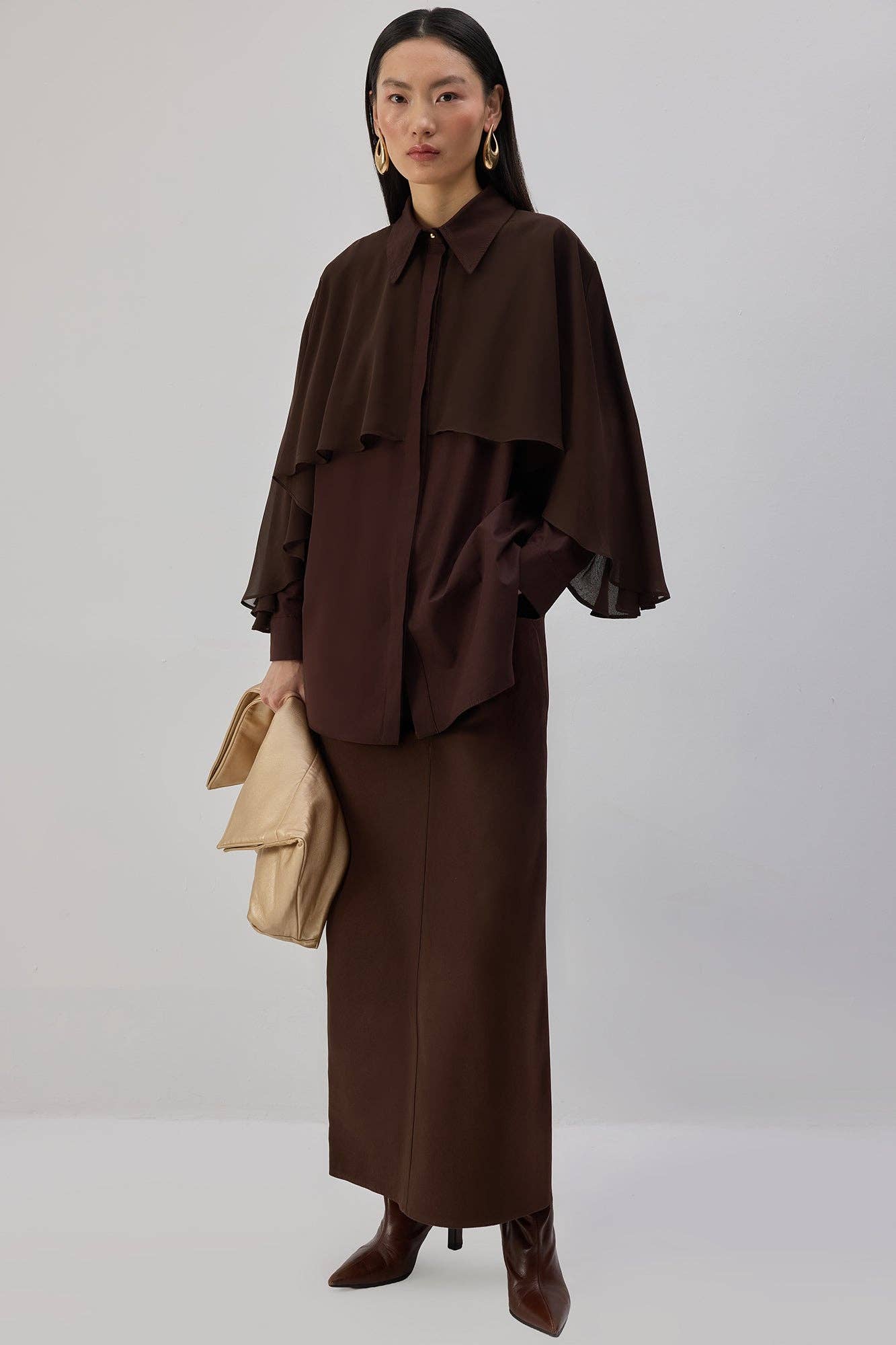 Camicia in popeline con dettaglio in chiffon