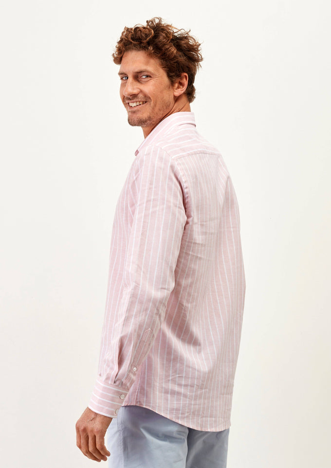 Camicia uomo in lino a righe sottili