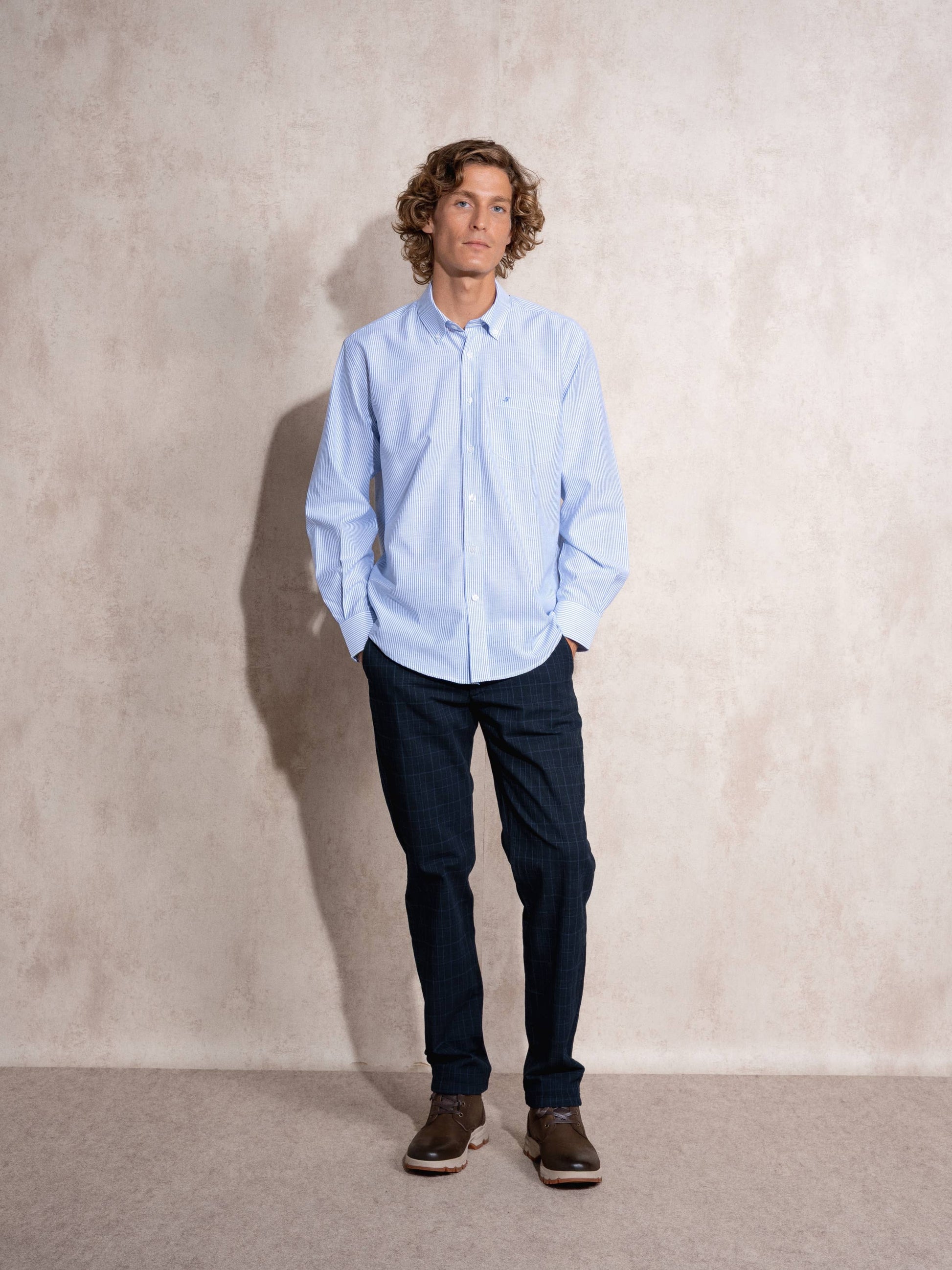 Camicia uomo a righe in cotone e poliestere