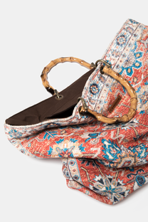 Borsa tote effetto velluto con manici effetto bambù