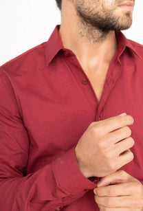 Camicia slim fit elasticizzata bordeaux da uomo