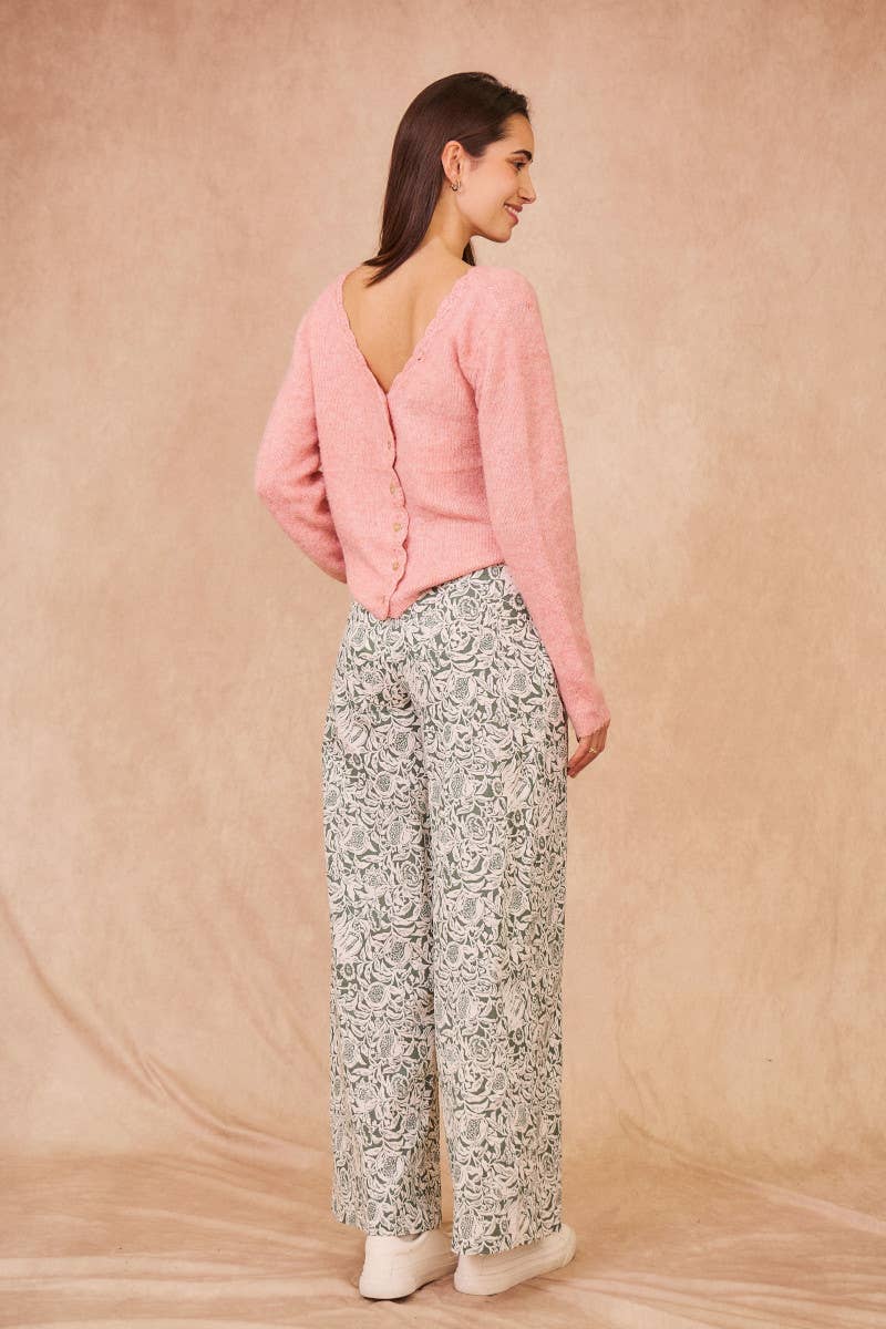 Pantaloni a vita alta in cotone con stampa floreale e gamba ampia