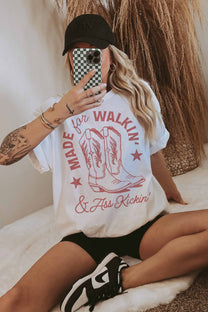 T-shirt oversize con grafica western fatta a mano