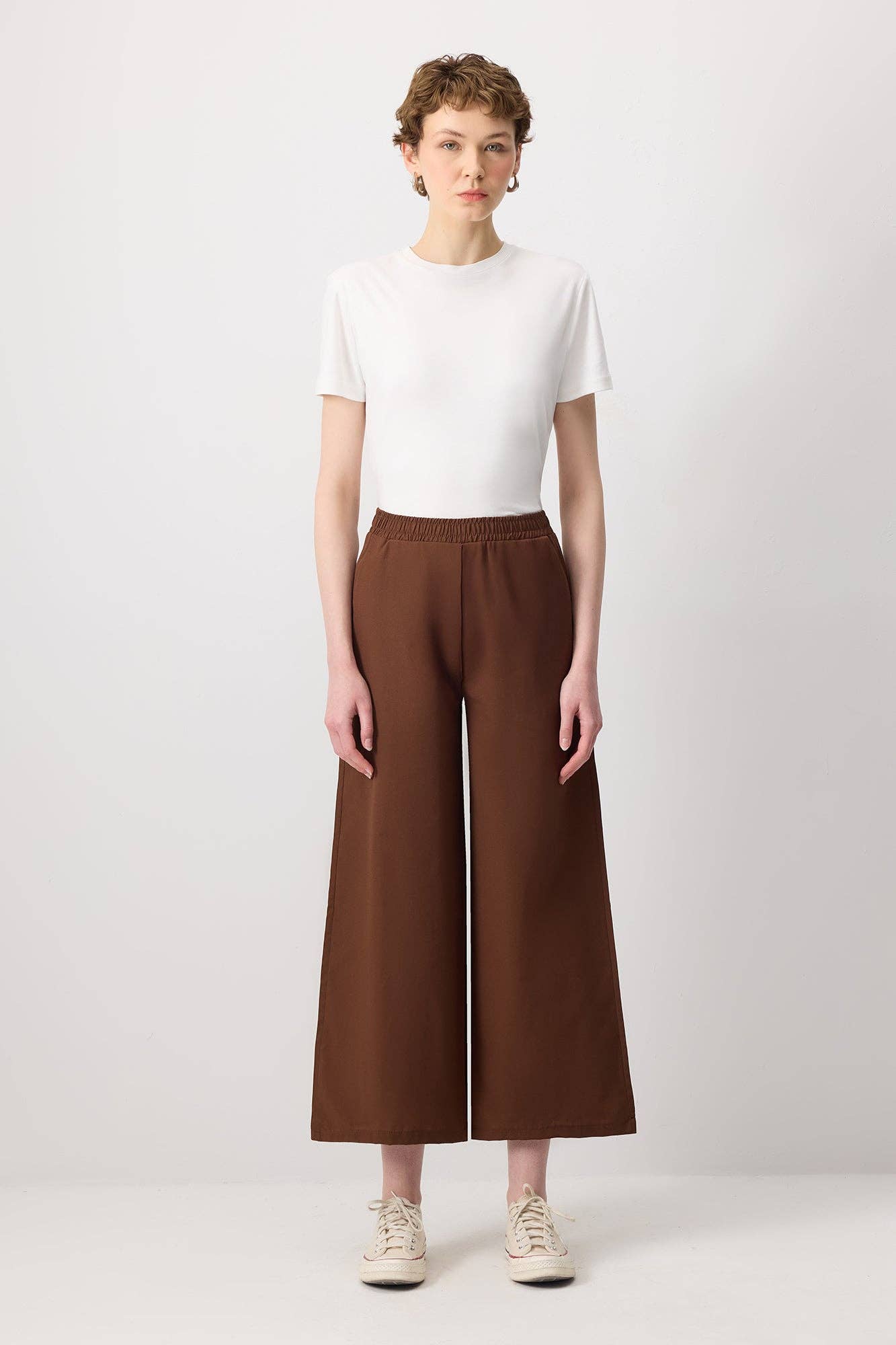 Pantaloni a gamba larga a vita alta in misto cotone