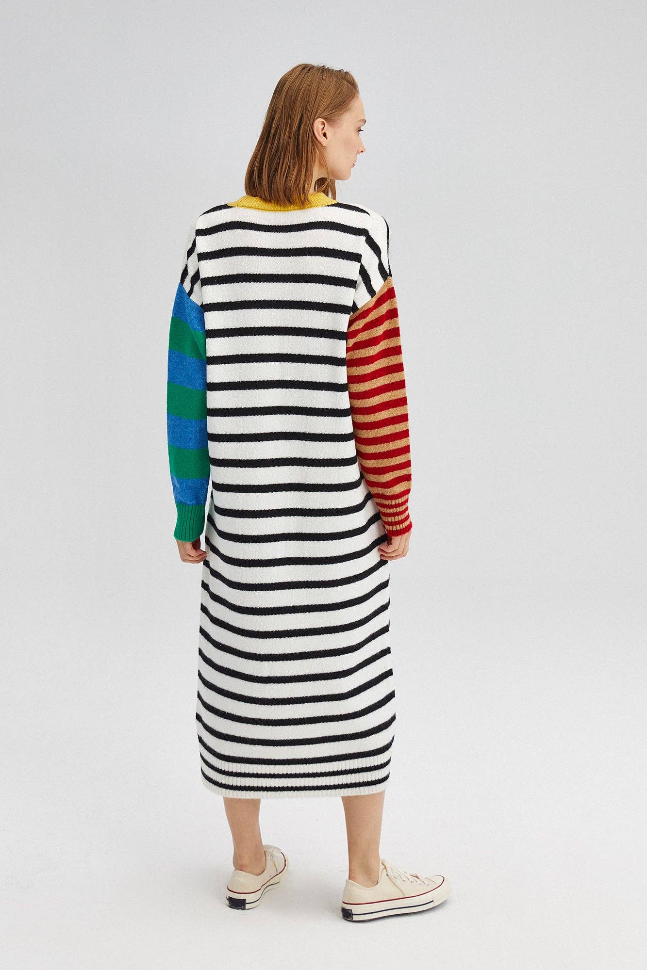 Abito maglione midi a righe color block