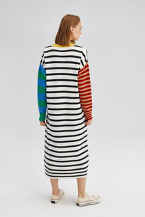Abito maglione midi a righe color block