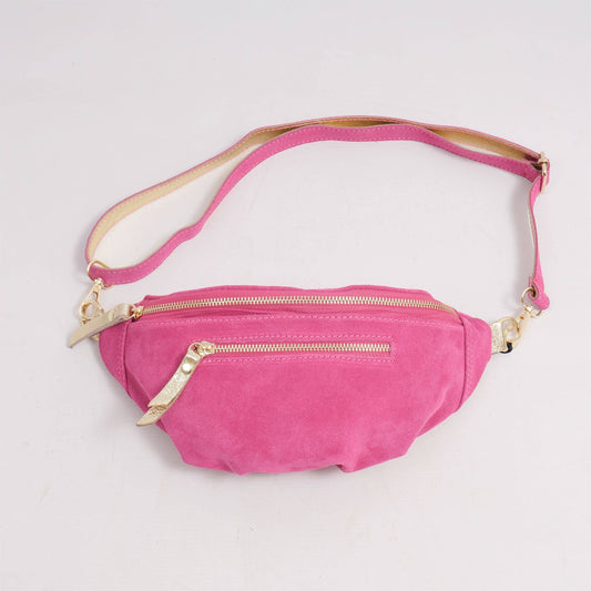 Marsupio in suede con dettagli in pelle dorata