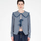 Blusa tartan romantica con maxi colletto e fiocchi