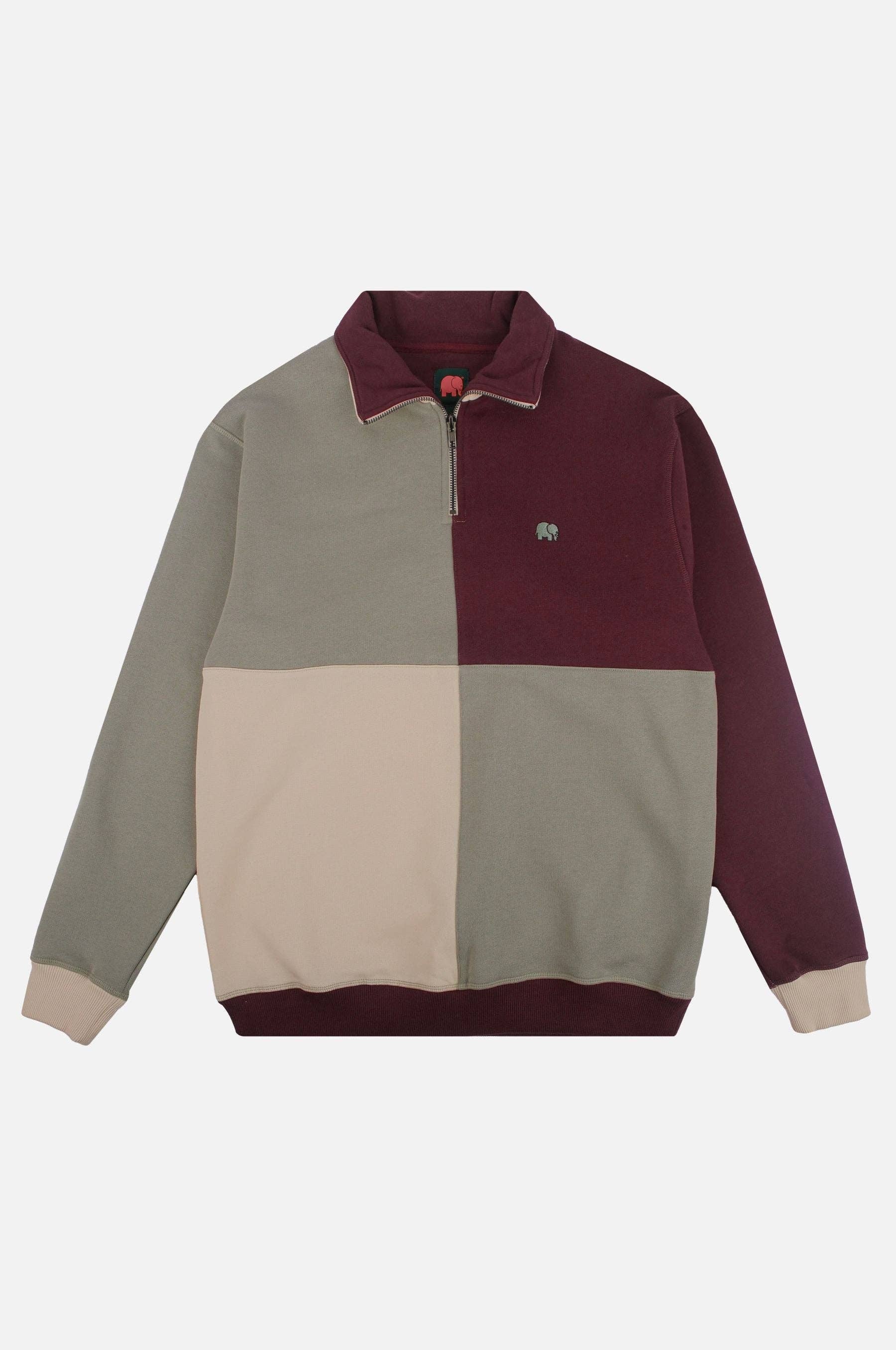 Maglione uomo color block con zip a un quarto