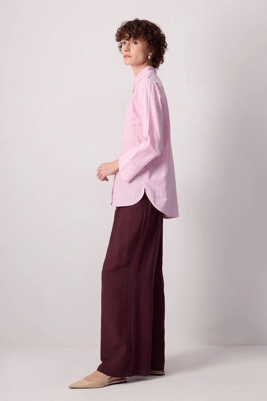 Camicia a righe rosa in cotone dal fit comodo