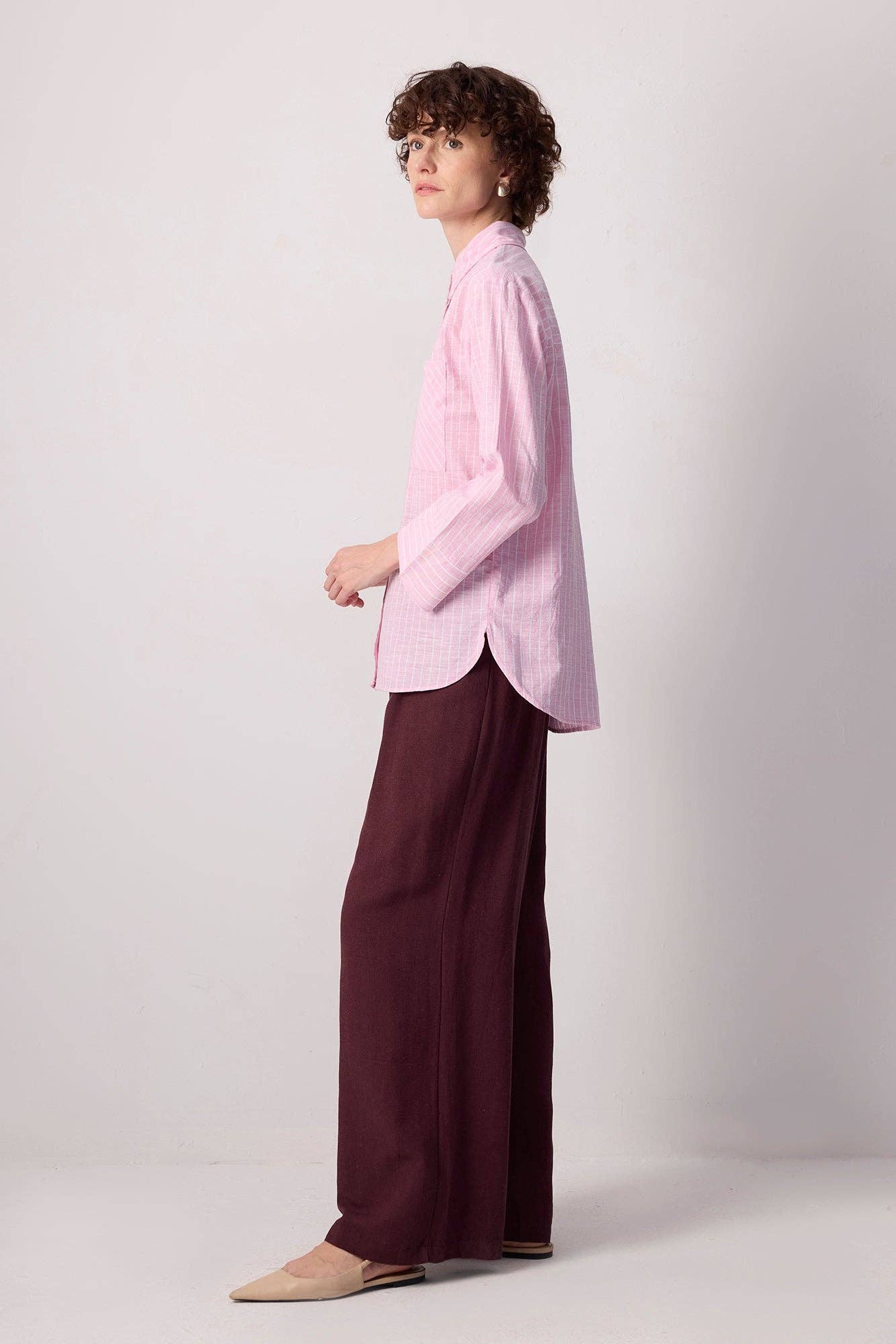 Camicia a righe in cotone rosa