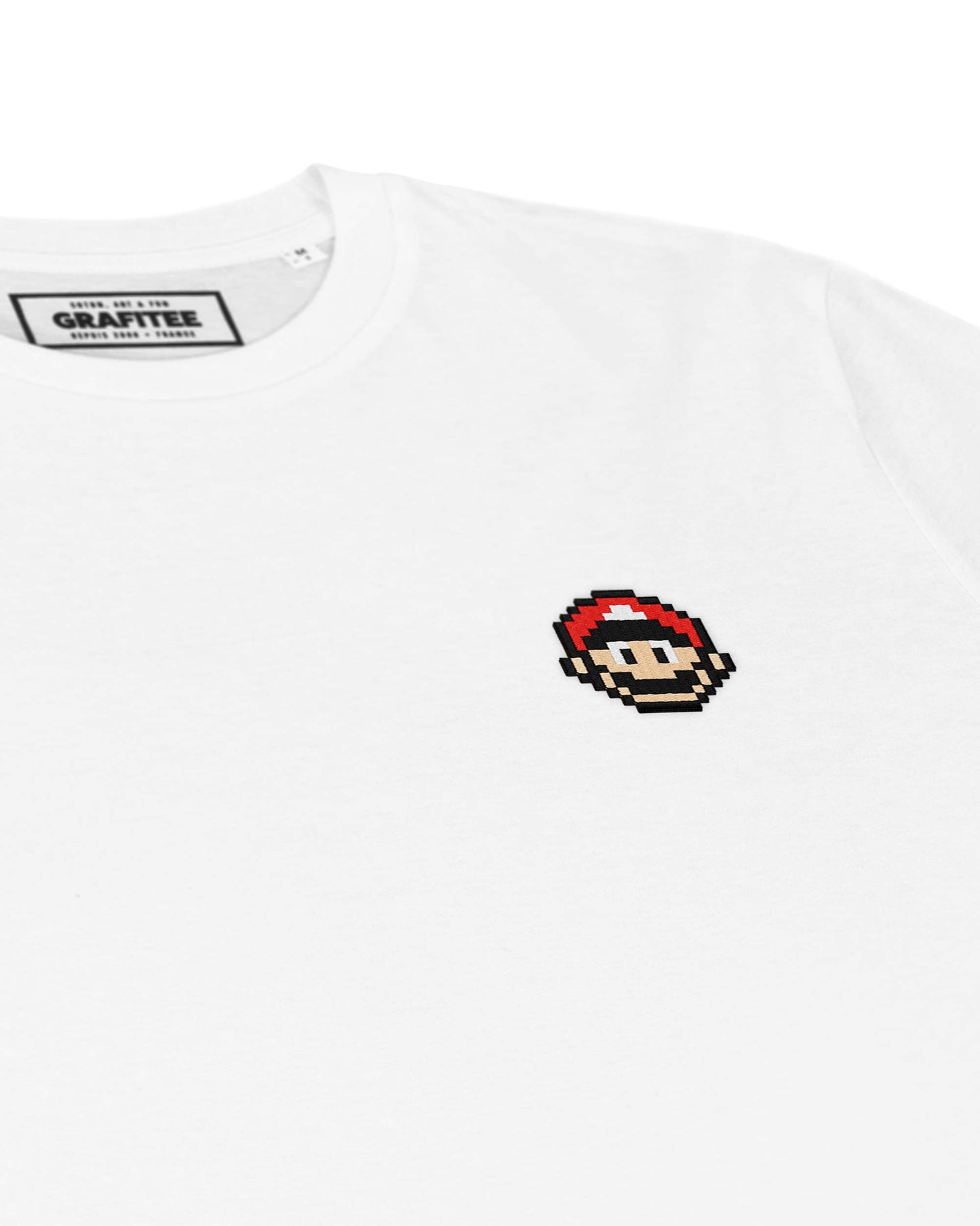 T-shirt bianca con ricamo pixel in cotone biologico
