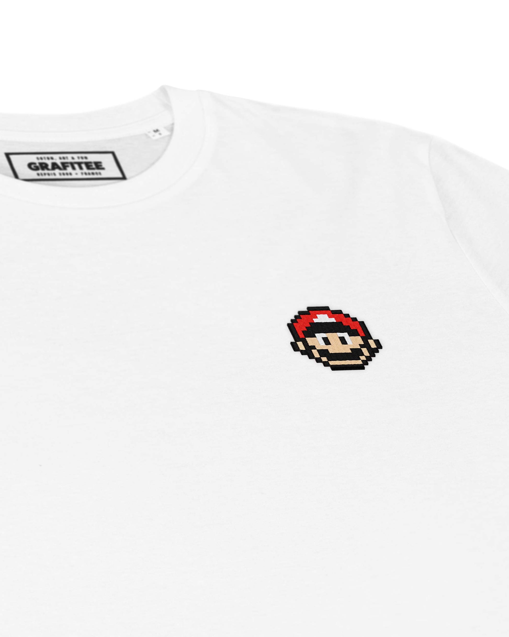 T-shirt bianca con ricamo pixel in cotone biologico
