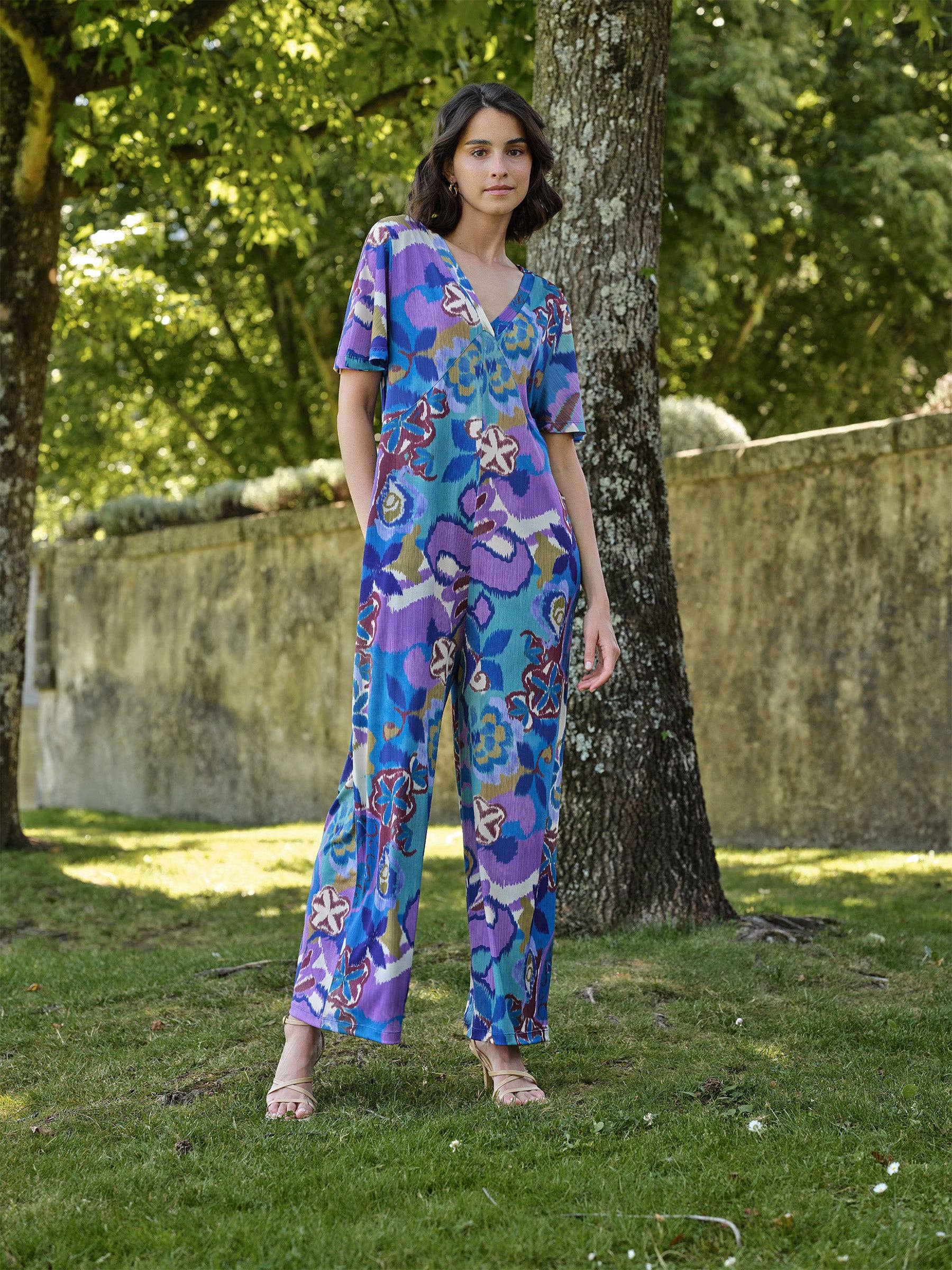 Tuta jumpsuit a fantasia multicolor in maglia fredda