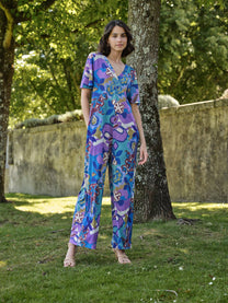 Tuta jumpsuit a fantasia multicolor in maglia fredda