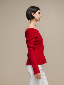 Maglione in maglia off-shoulder a coste