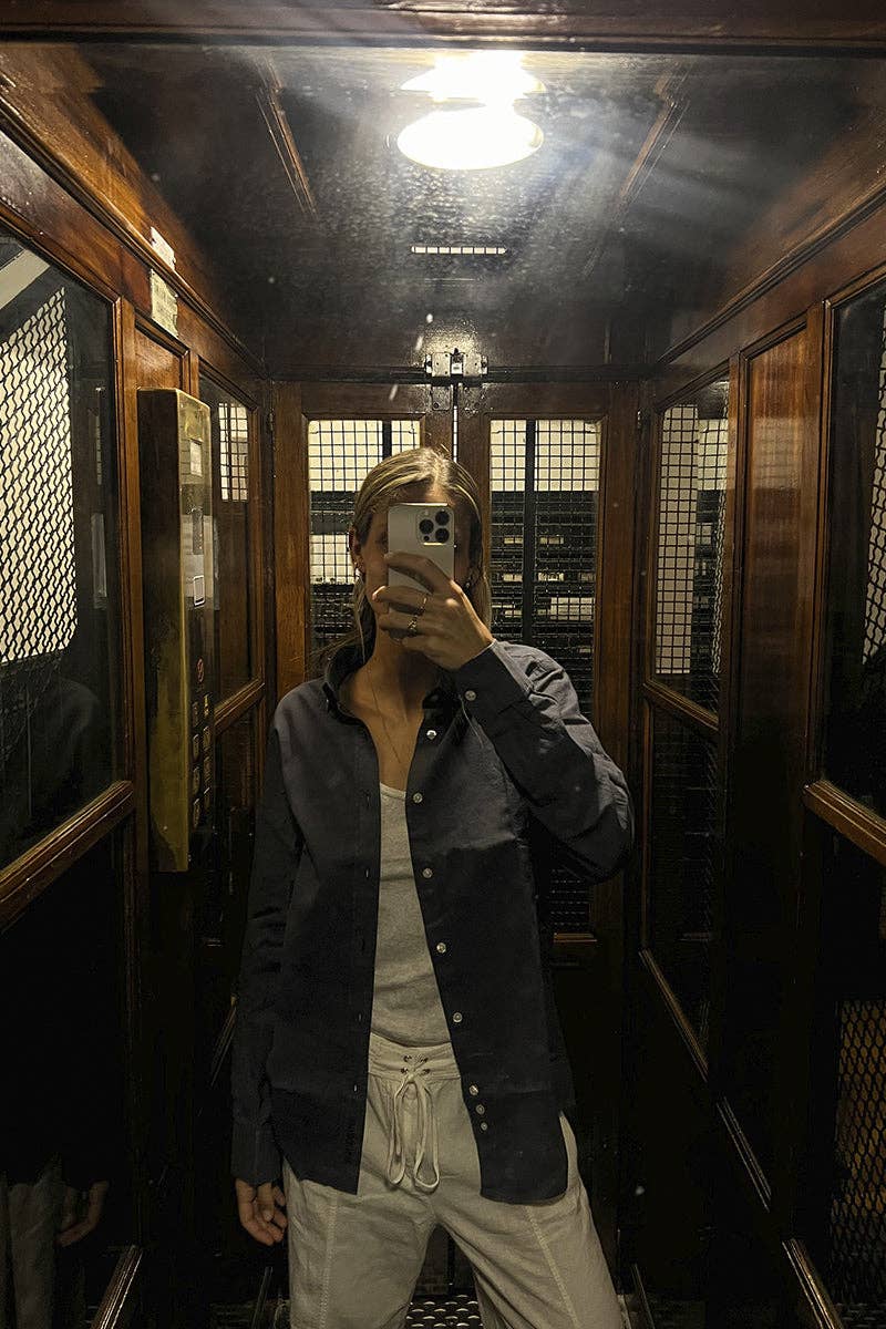 Camicia in lino blu navy