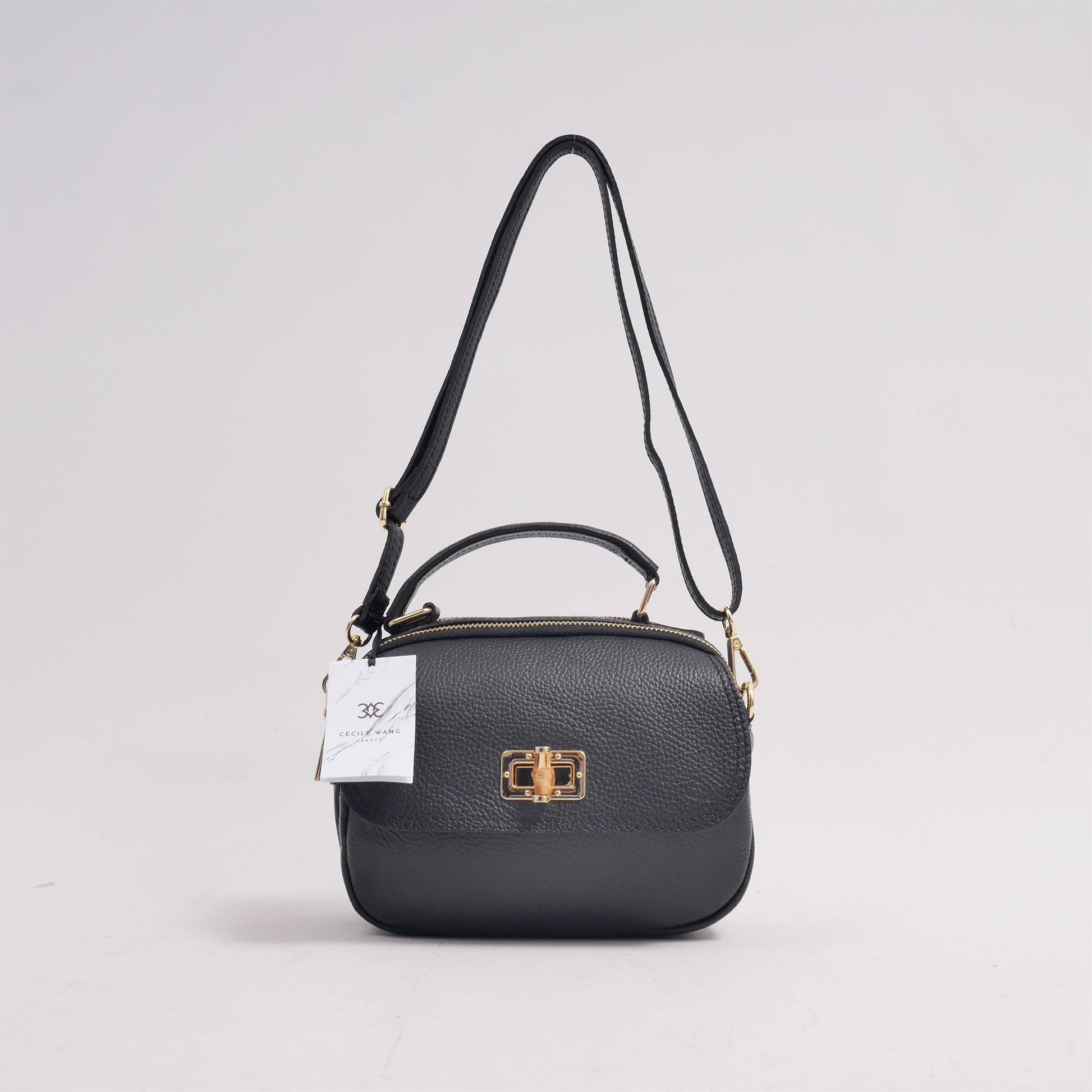 Borsa a tracolla in pelle con doppia zip e chiusura a girello