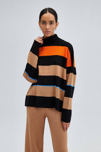 Maglia tunica oversize a righe con collo alto