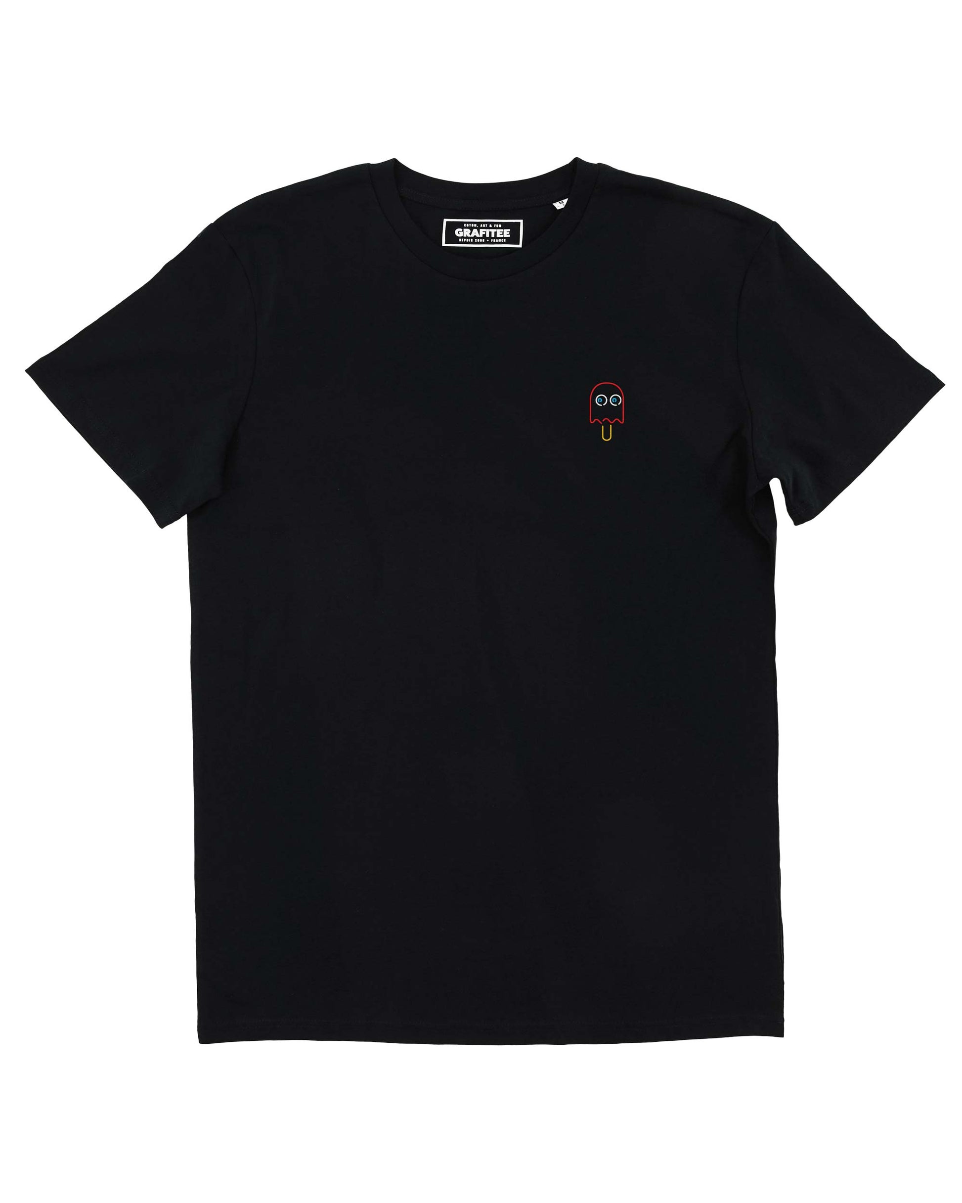 T-shirt unisex nera in cotone biologico con ricamo Pac Pop