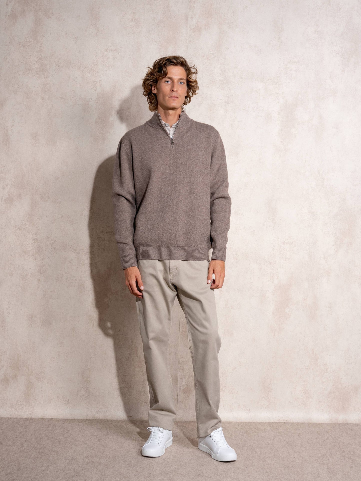 Maglione uomo in maglia con zip al collo