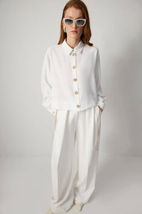 Camicia in crêpe color block