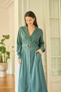 Abito midi in viscosa e Tencel con bottoni e cintura