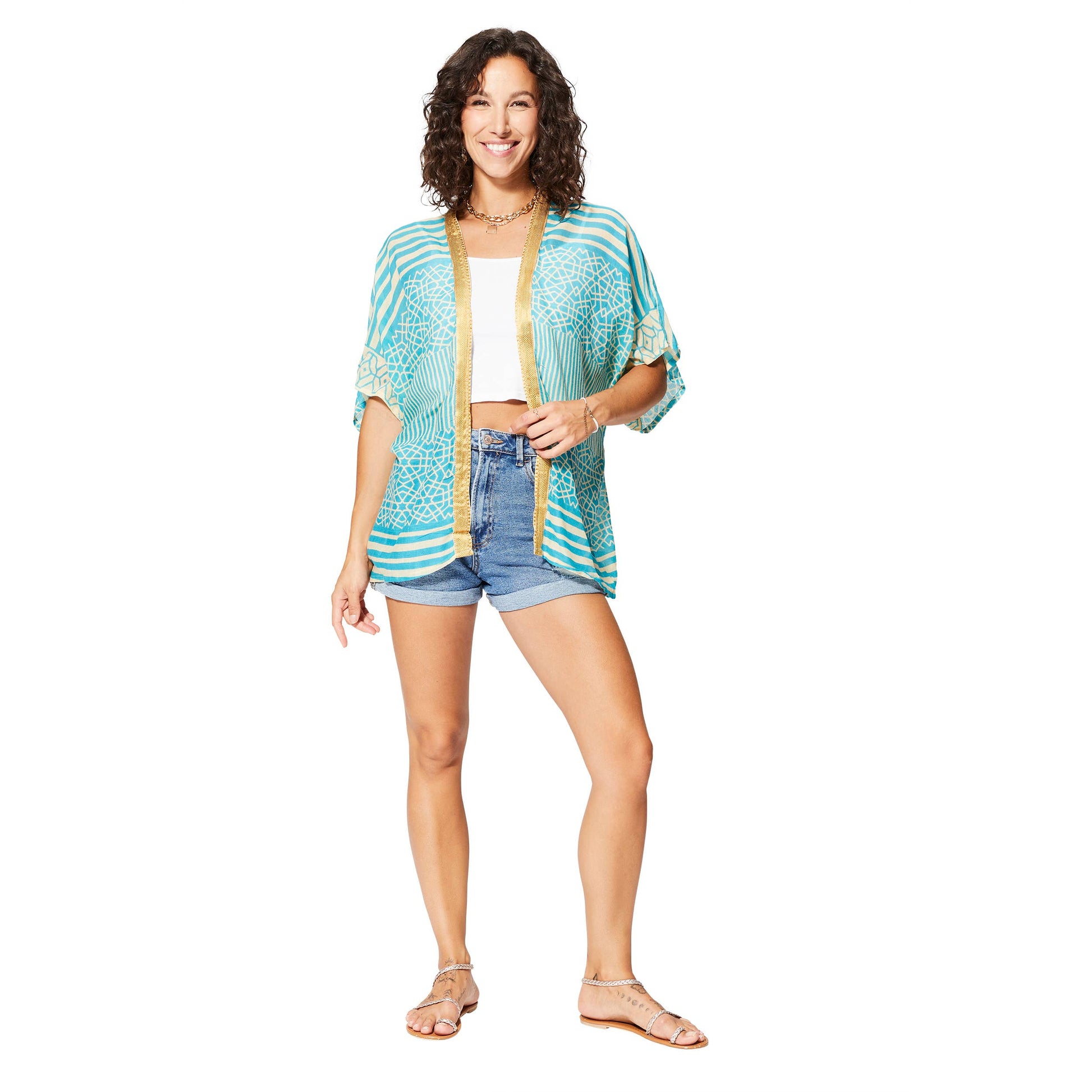 Kimono estivo boho in cotone a maniche corte