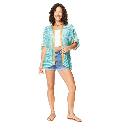 Kimono estivo boho in cotone a maniche corte