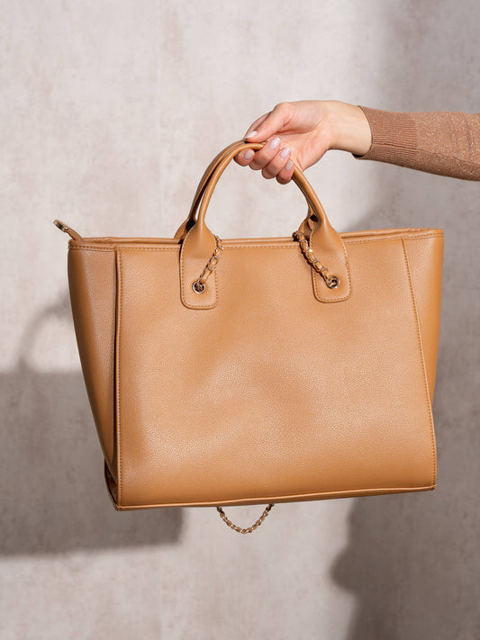 Borsa shopper in ecopelle con manici e catena