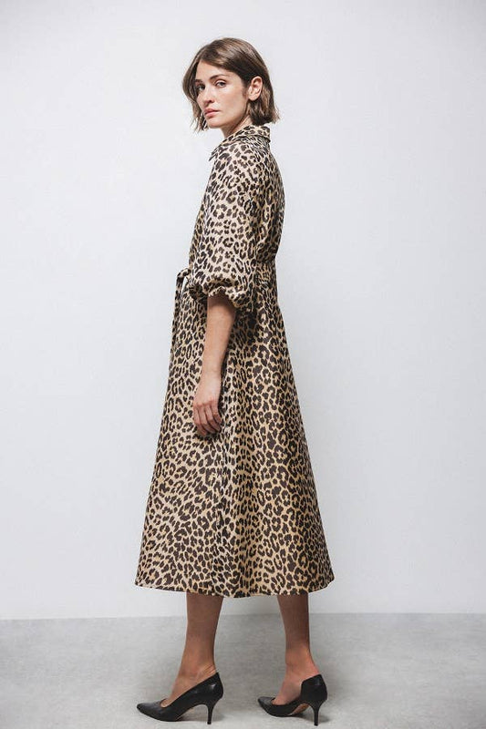Abito chemisier animalier con cintura