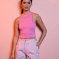 Top canotta cropped a costine con dettaglio zip
