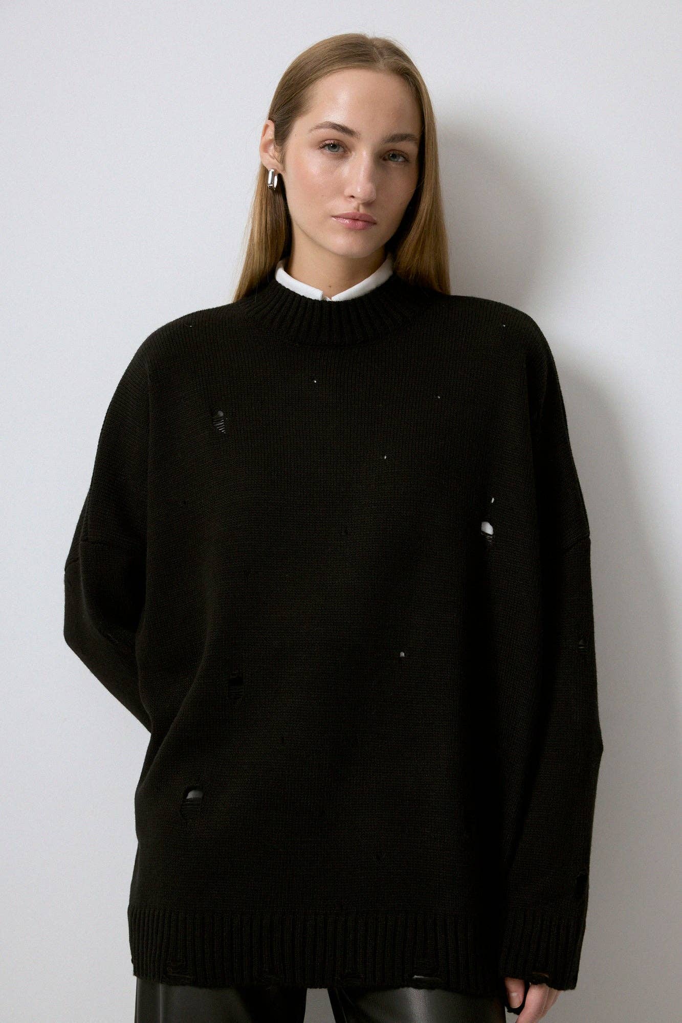Maglione in maglia effetto distressed nero