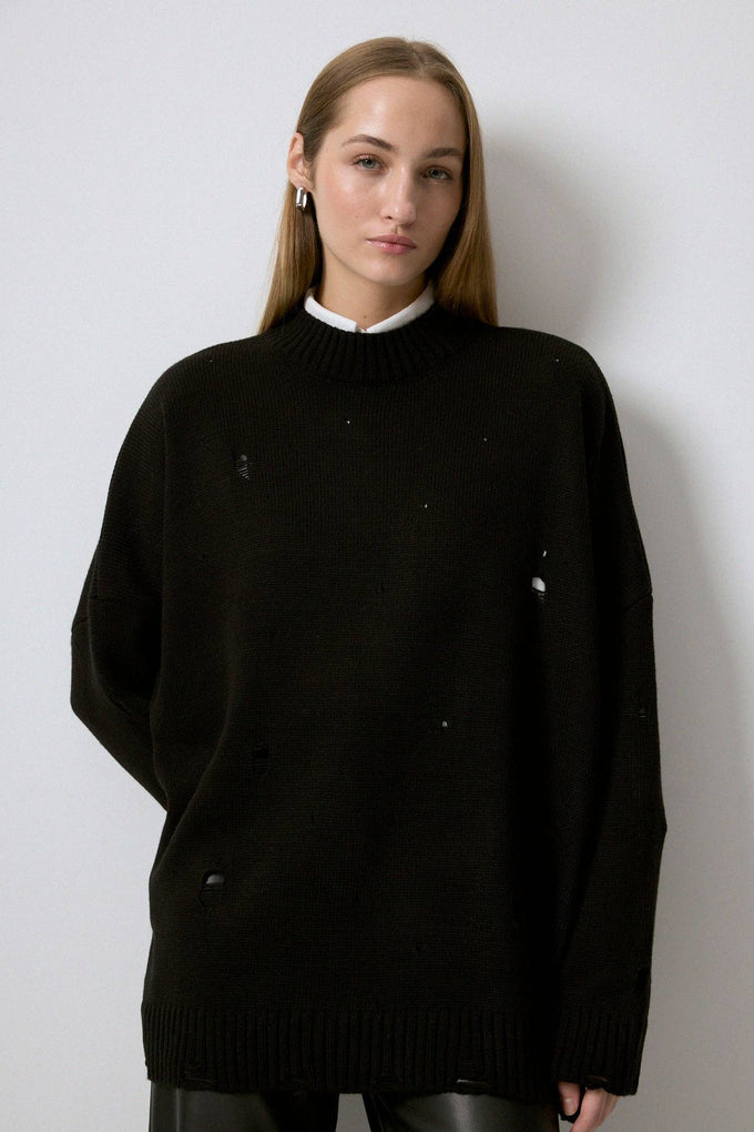 Maglione in maglia effetto distressed nero