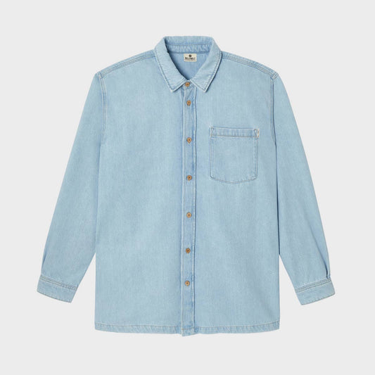 Overshirt in denim sbiancato azzurro chiaro