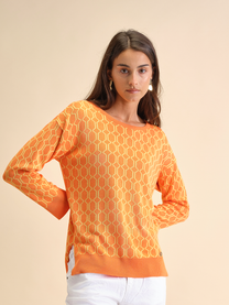 Maglia girocollo jacquard con fantasia geometrica