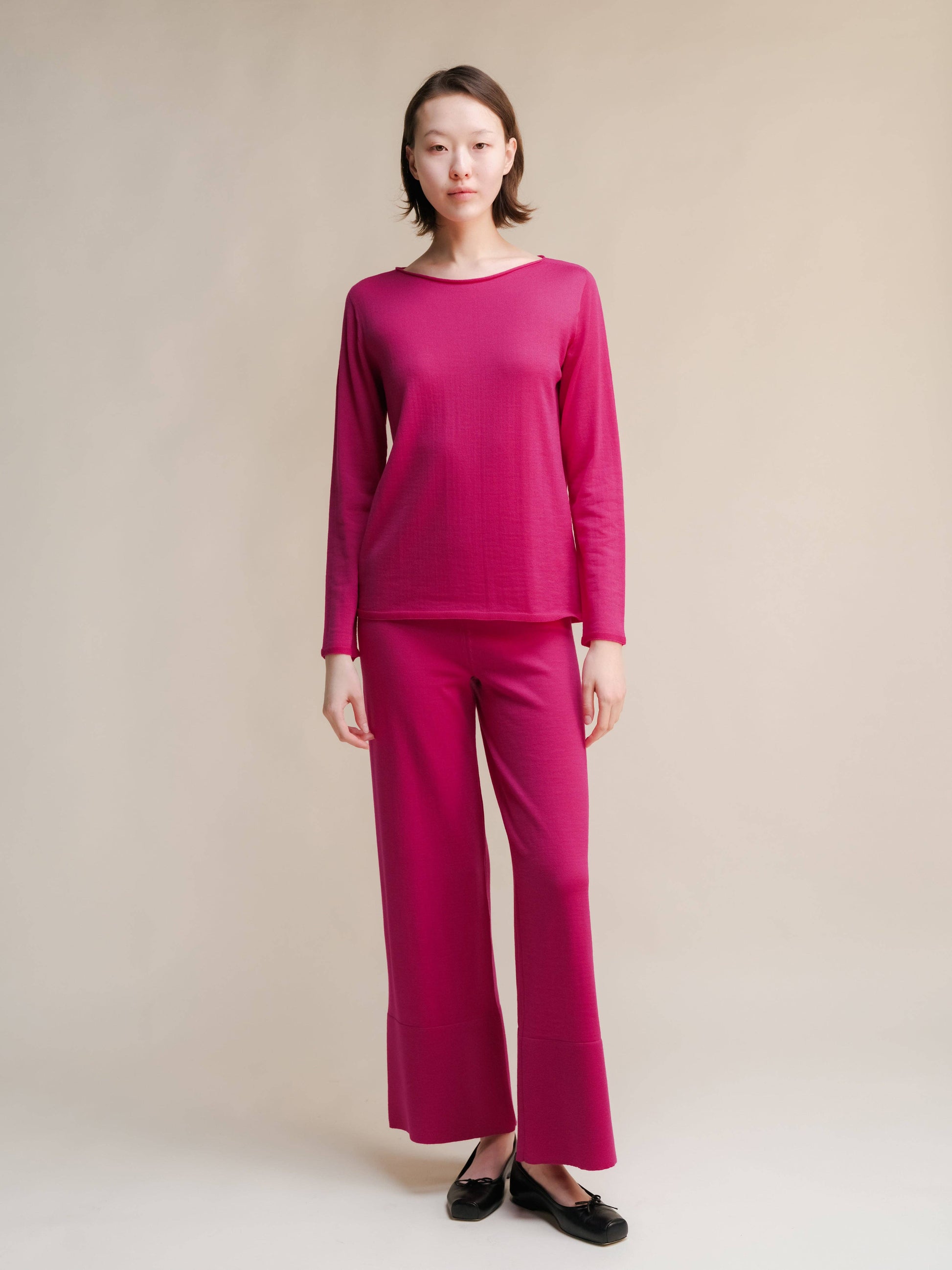 Pantaloni a gamba larga in lana merino extrafine