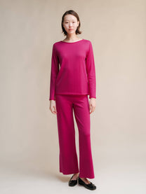 Pantaloni a gamba larga in lana merino extrafine