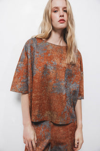 Blusa in tessuto strutturato con maniche a 3/4