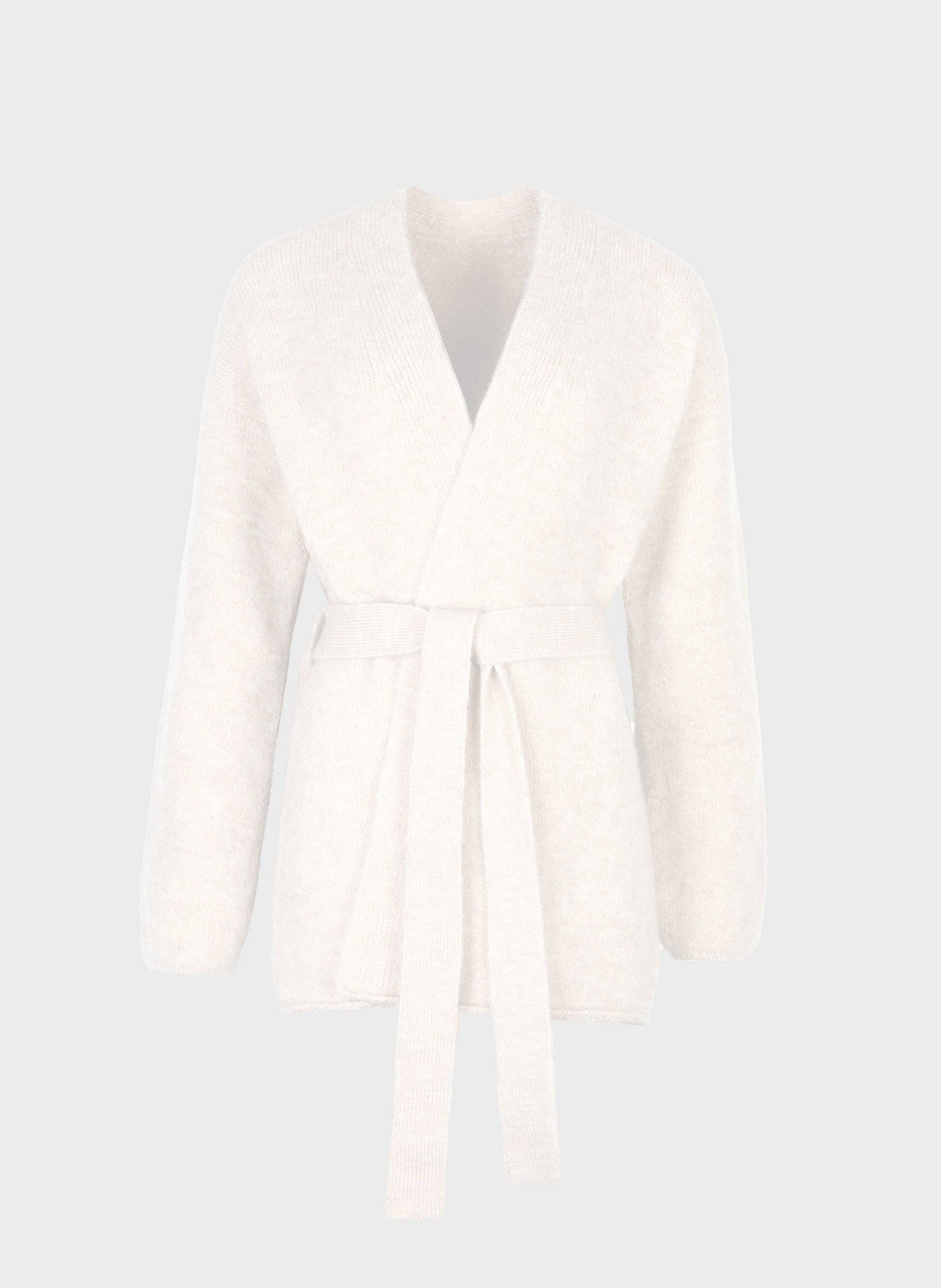 Cardigan Louna écru oversize in maglia calda con cintura