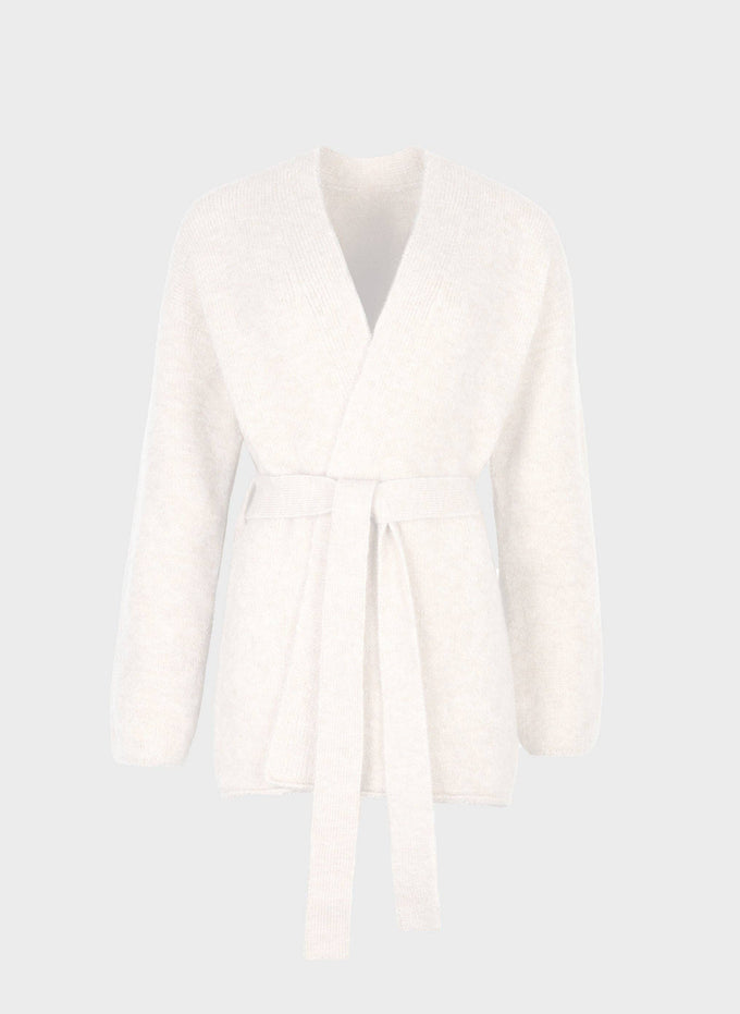 Cardigan Louna écru oversize in maglia calda con cintura