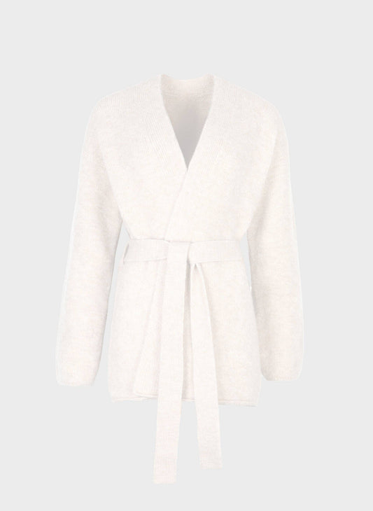 Cardigan Louna écru oversize in maglia calda con cintura