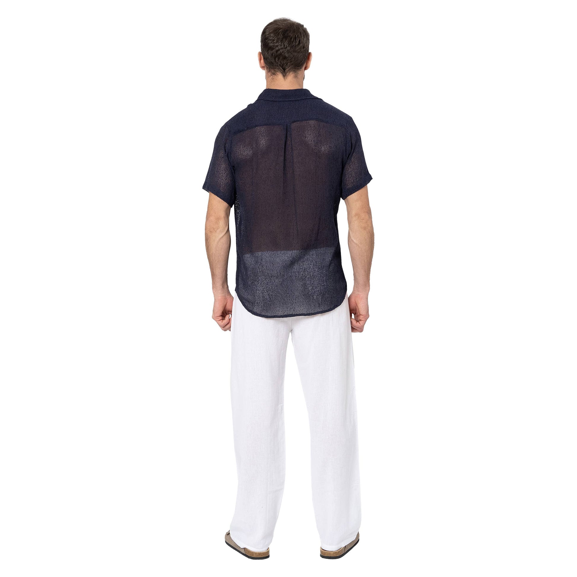 Camicia estiva uomo in cotone a maniche corte blu navy