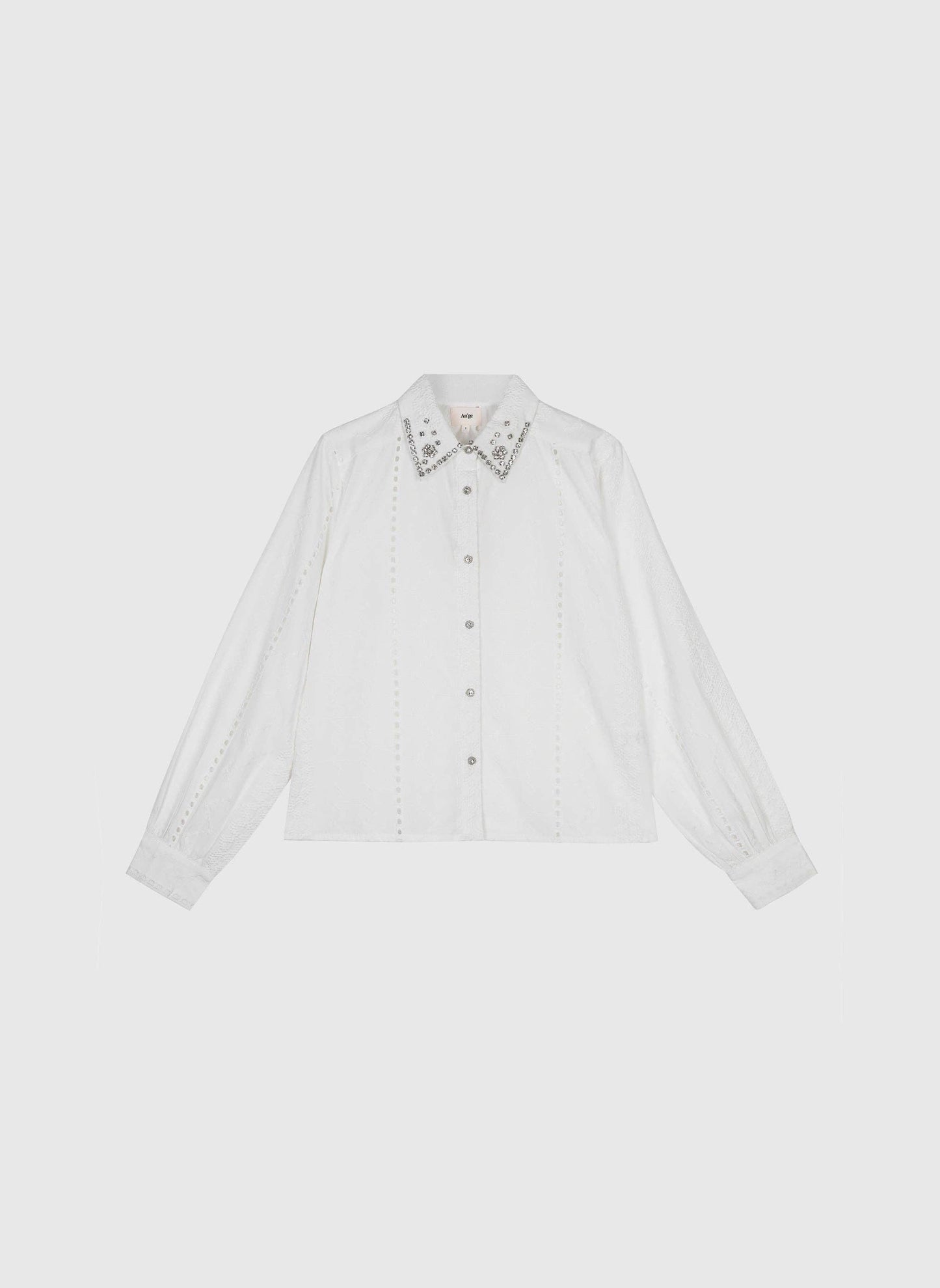 Camicia bianca in cotone con colletto gioiello