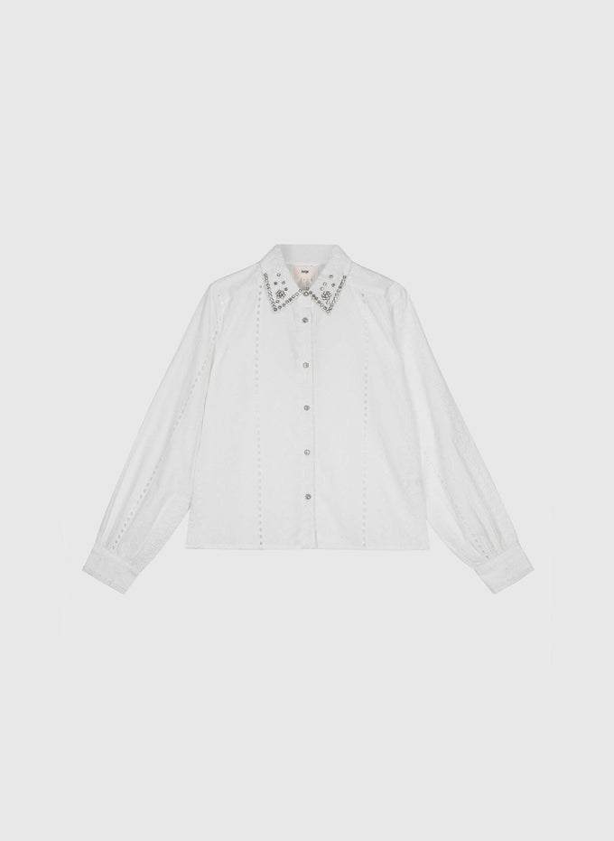 Camicia bianca in cotone con colletto gioiello