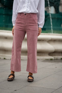 Pantaloni cropped in velluto a coste rosa