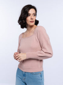 Maglione donna con maniche a palloncino e scollo quadrato