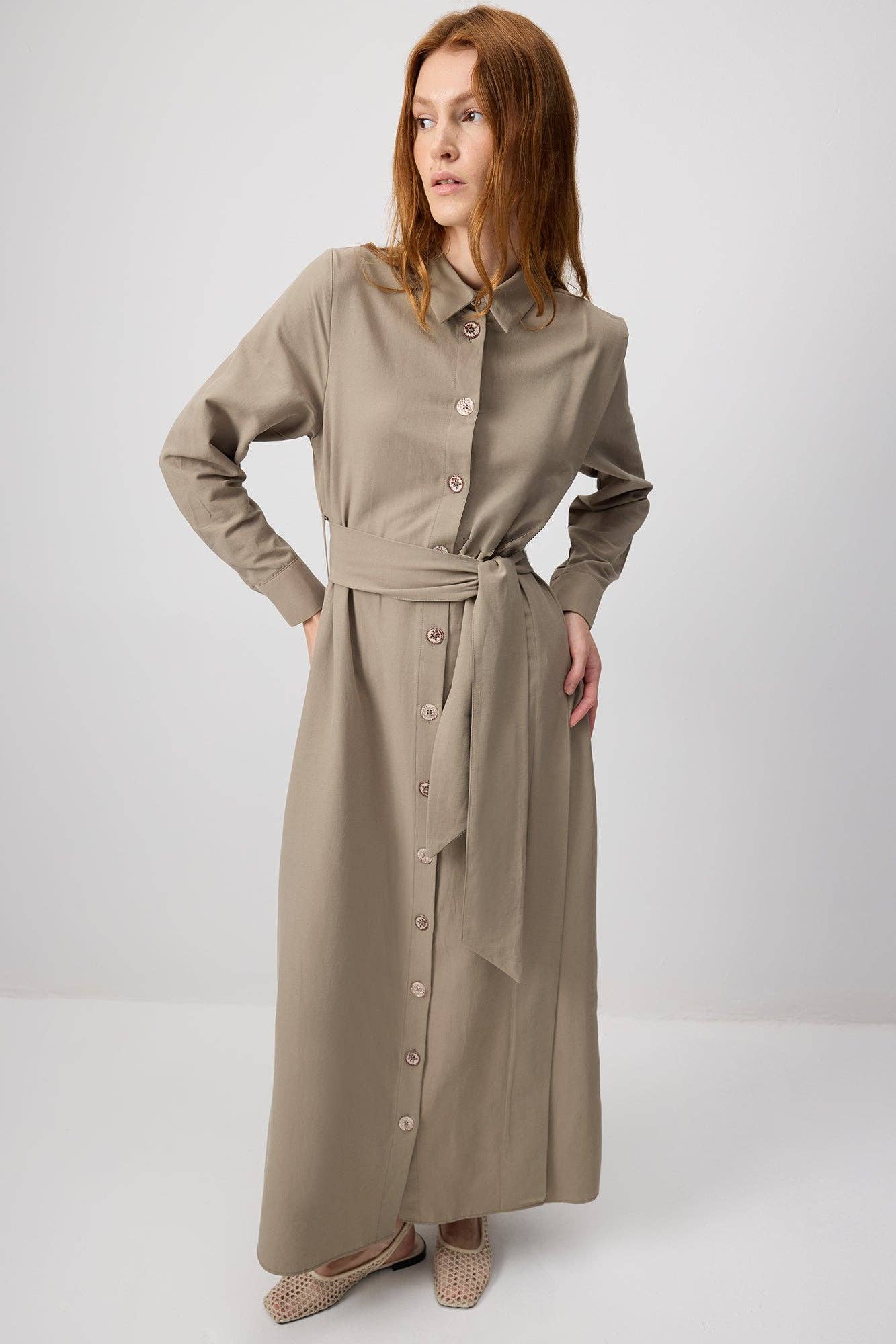Abito camicia in popeline con cintura in vita