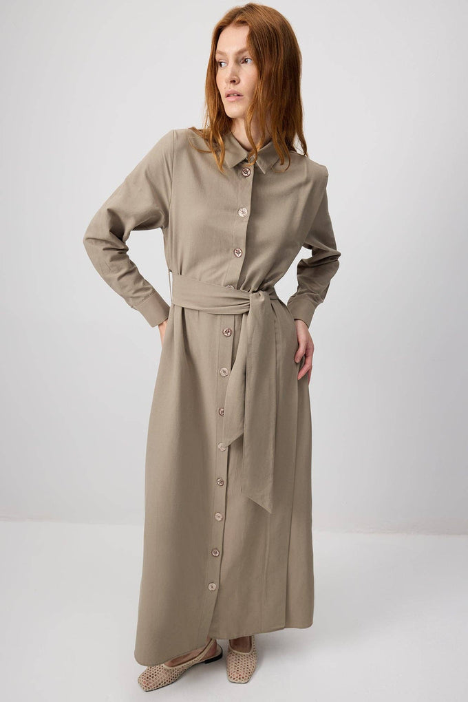 Abito camicia in popeline con cintura in vita